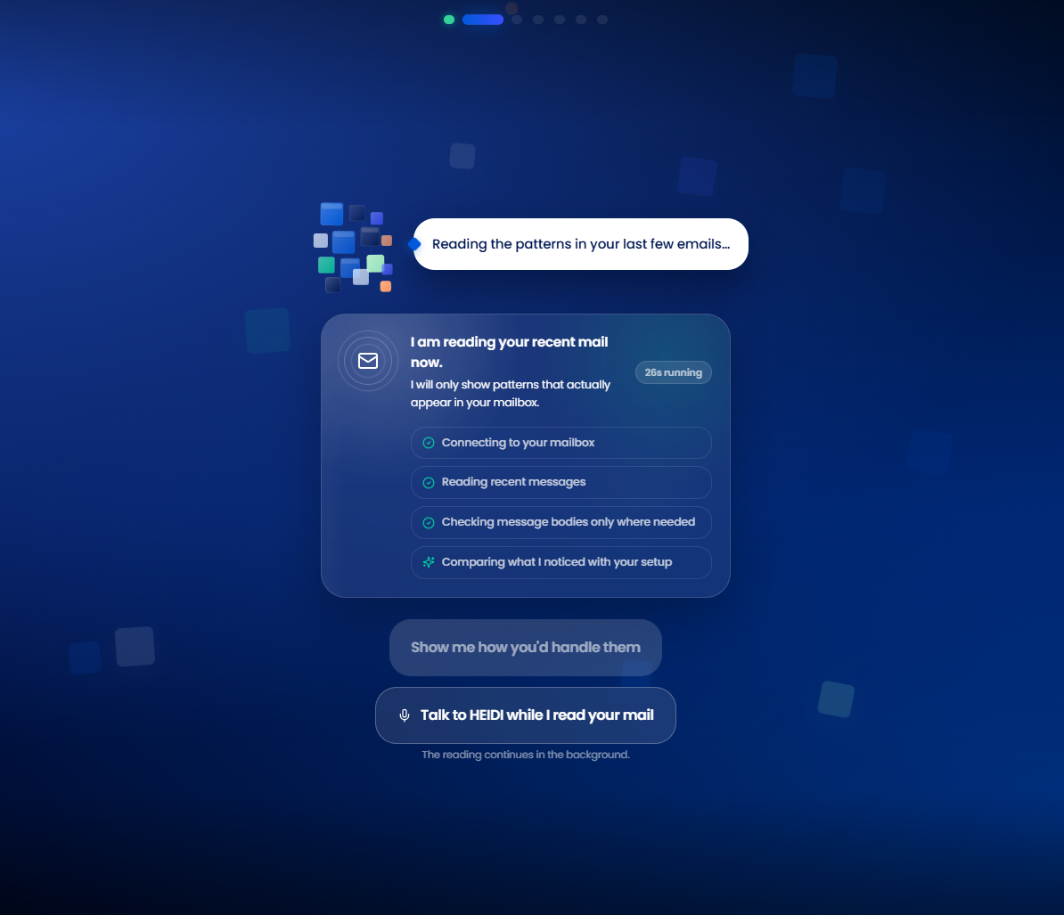 Email Automation live mailbox reading progress during quick setup